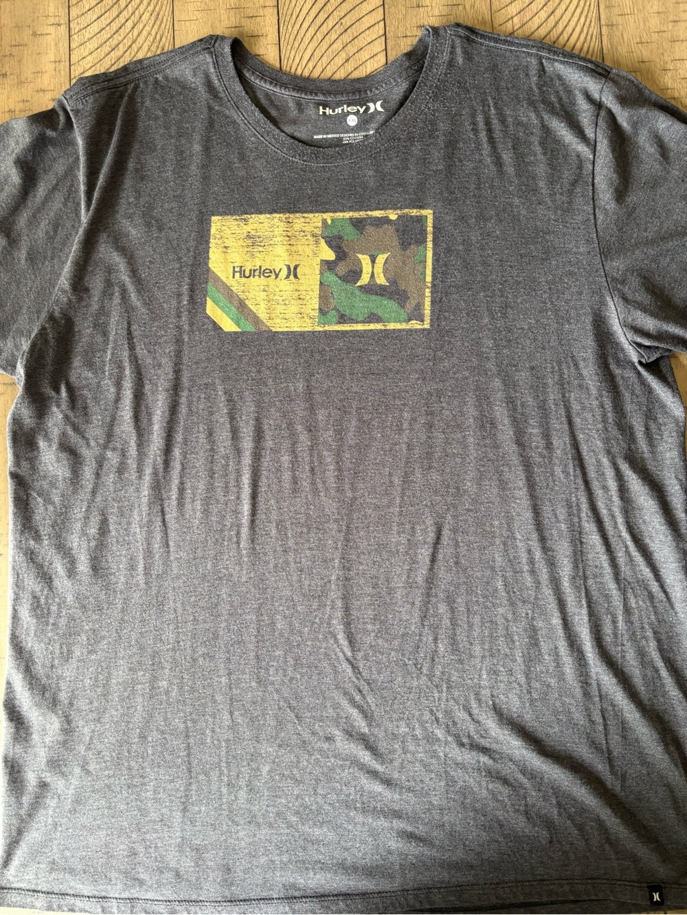 Hurley Men's Charcoal Graphic Tee with Yellow and Green Accents